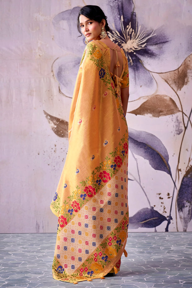 Apricot Orange Woven Tissue Silk Saree