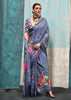 Cloud Blue Satin Crepe Printed Silk Saree