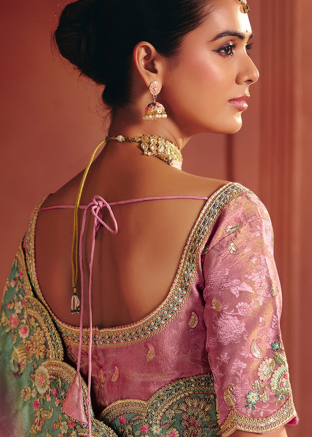 Blossom Pink Designer Embroidered Saree