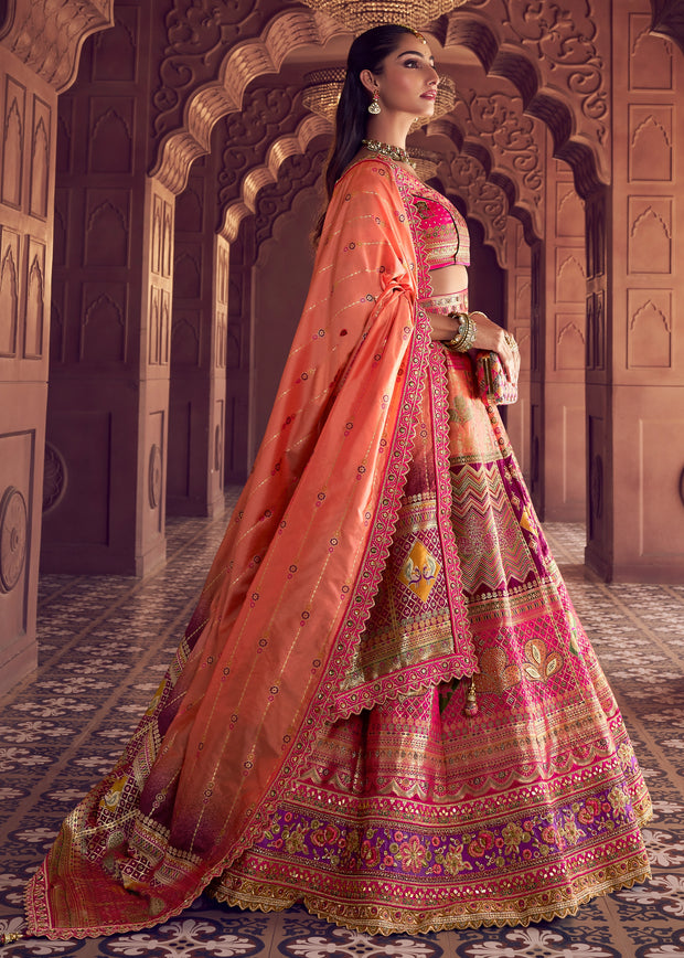 Pink Banarasi Silk Embroidered Lehenga