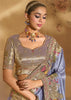Lavender Designer Embroidered Silk Saree