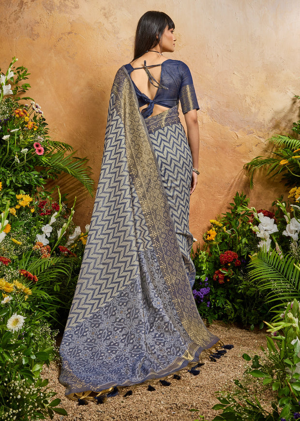 Blue Printed Patola Silk Saree