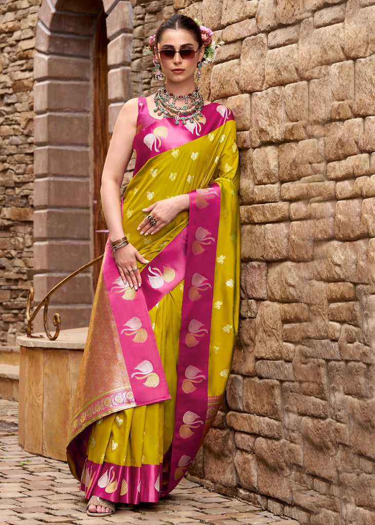 Moss Green Banarasi Satin Silk Saree