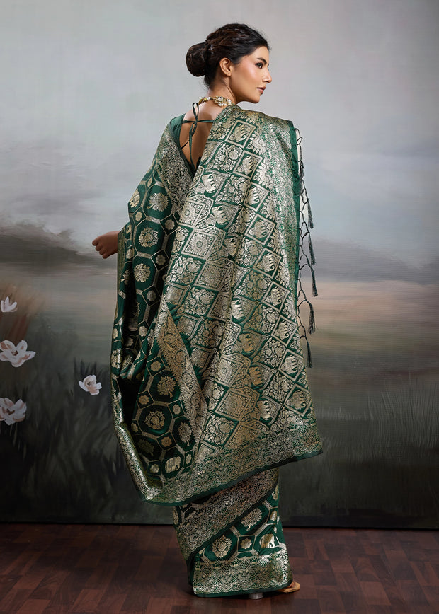 Bottle Green Woven Banarasi Silk Saree