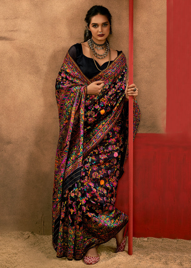 Desire Black Woven Kashmiri Jamewar Silk Saree
