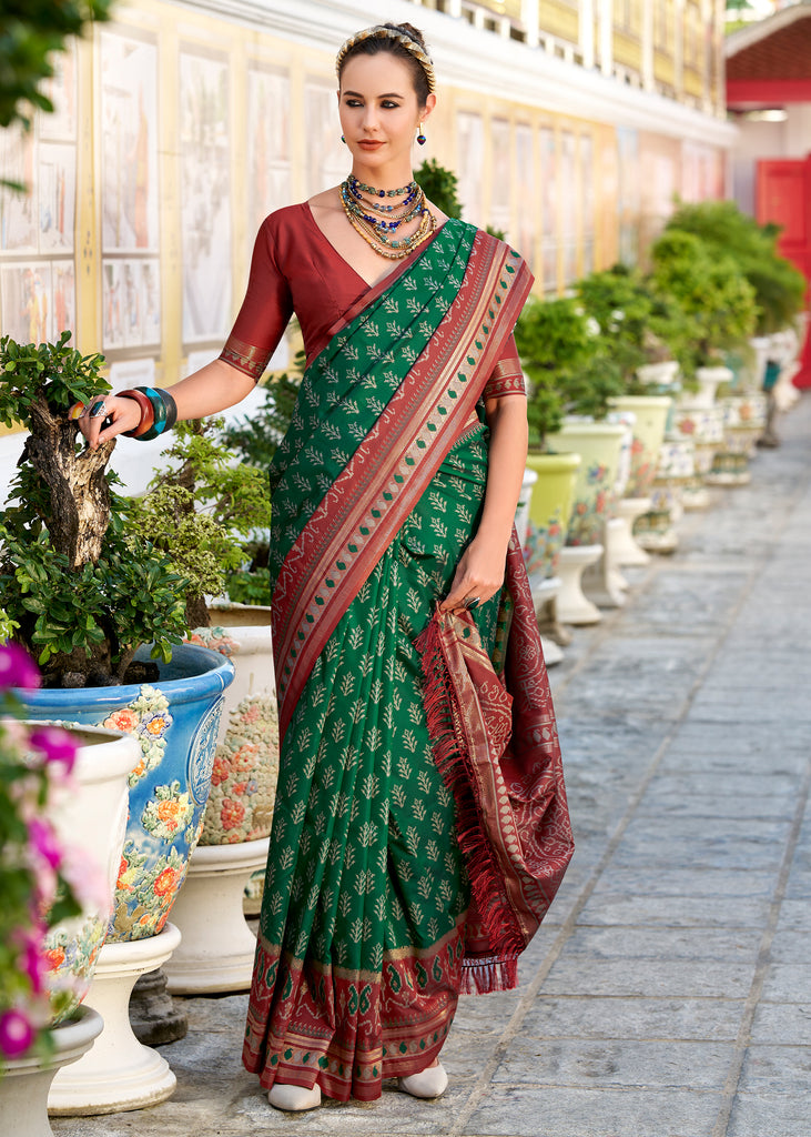 Forest Green Woven Soft Silk Saree
