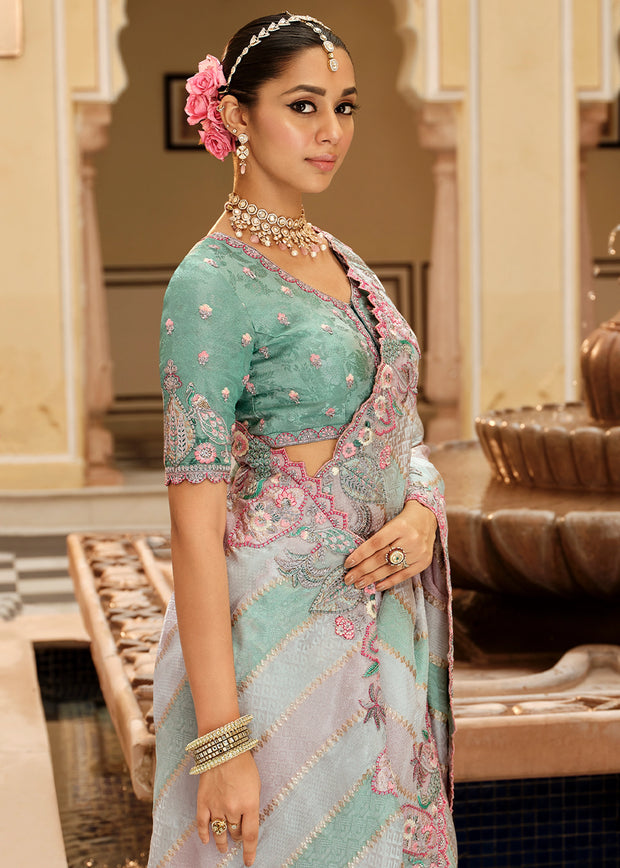 Multicolor Designer Embroidered Silk Saree