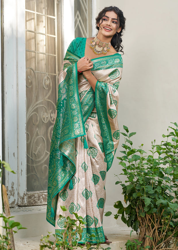 Mint Green Woven Banarasi Silk Saree