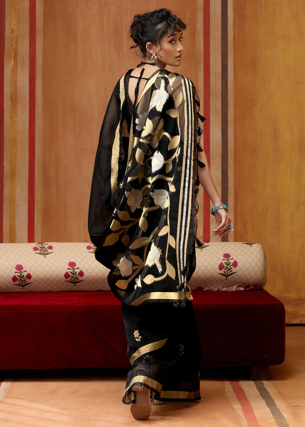 Phantom Black Woven Cotton Silk Saree