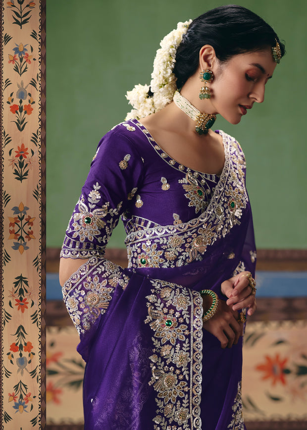 Medieval Blue Embroidered Designer Saree