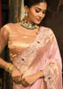 Blossom Pink Designer Embroidered Silk Saree