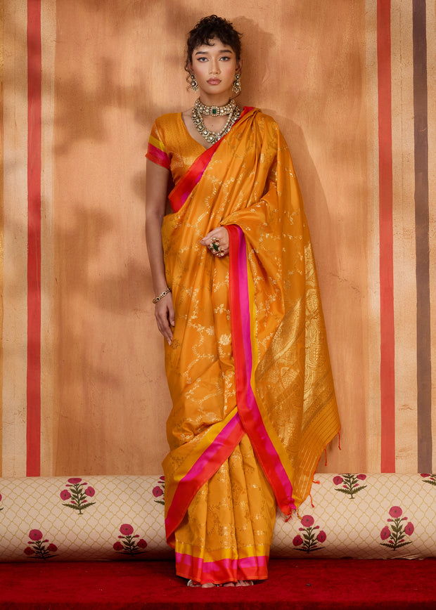 Zinnia Yellow Woven Banarasi Silk Saree