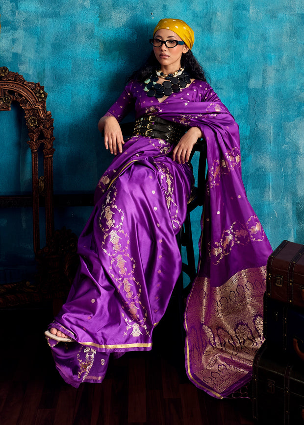 Regal Purple Woven Banarasi Satin Silk Saree