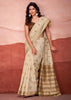 Cream Beige Woven Cotton Silk Saree