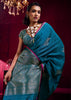 Moroccan Blue Woven Banarasi Satin Linen Silk Saree