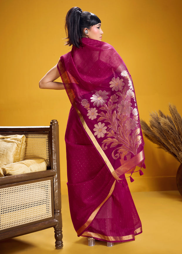 Beet Red Woven Cotton Silk Saree
