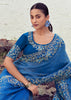 Sapphire Blue Woven Embroidered Satin Silk Saree