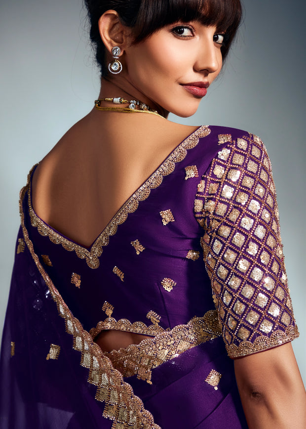 Imperial Purple Designer Silk Saree