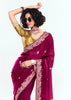 Beet Red Designer Embroidered Tissue Saree