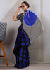 Blue Printed Satin Silk Saree