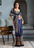 Patriot Blue Printed Satin Silk Saree