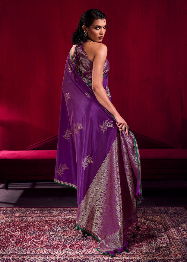 Prism Purple Woven Banarasi Satin Linen Silk Saree