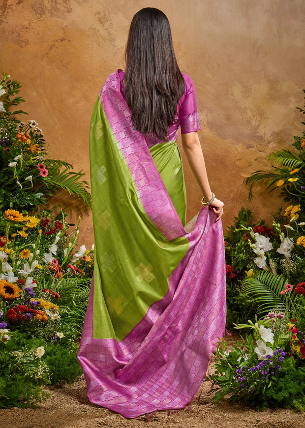 Grass Green Woven Cotton Silk Saree