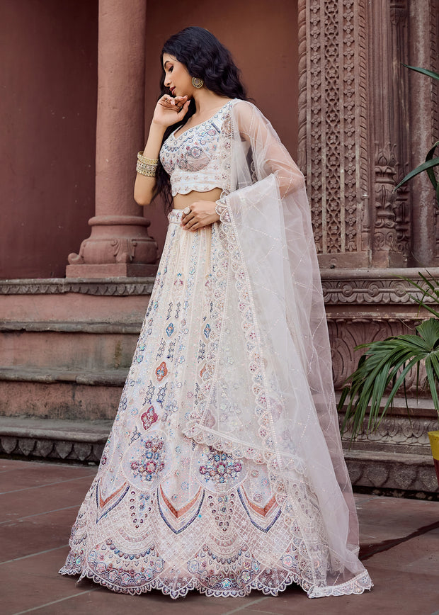 Pearl White Embroidered Bridal Lehenga