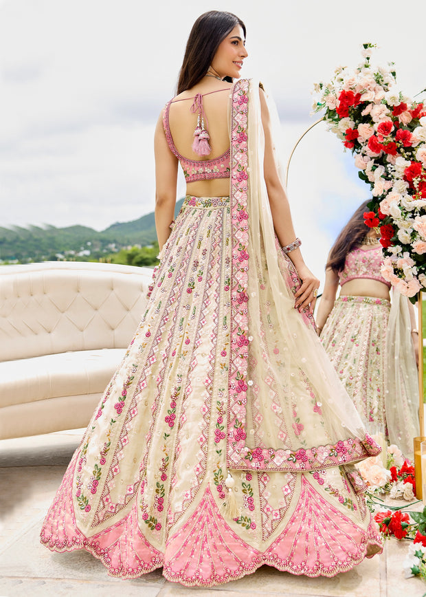 Pristine White Tissue Embroidered Wedding Lehenga