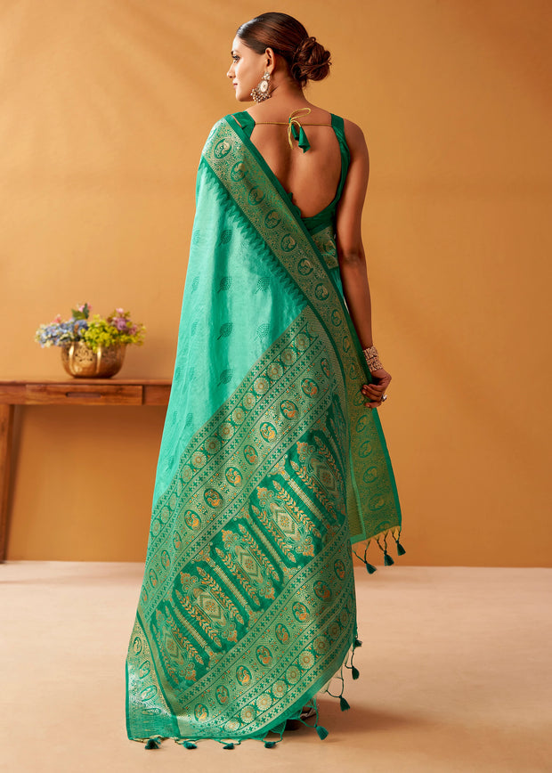 Mint Green Woven Banarasi Cotton Silk Saree