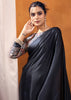 Adoring Black Satin Silk Saree with Ajrakh Printed Pallu and Blouse
