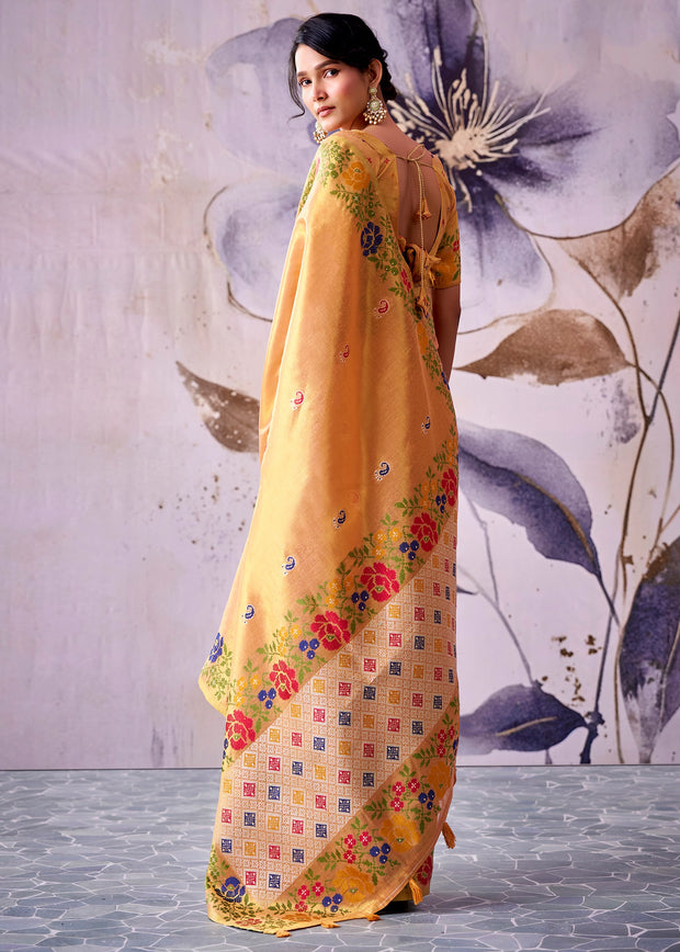 Golden Orange Woven Tissue Silk Saree