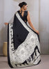 Deep Black Printed Satin Silk Saree