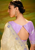 Cream Beige Heavy Embroidered Designer Silk Saree With contrast Blouse
