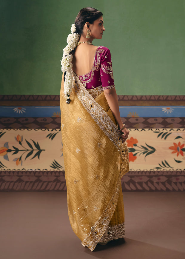 Mimosa Yellow Embroidered Designer Saree
