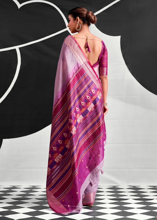 Lavender Purple Woven Linen Cotton Silk Saree