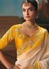 Yellow White Embroidered Designer Saree