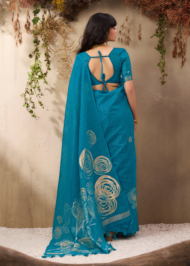 Swedish Blue Woven Soft Silk Saree
