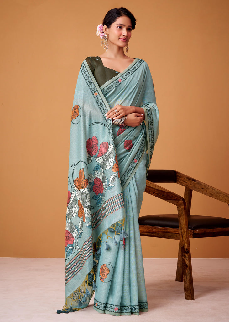 Angel Blue Woven Cotton Saree