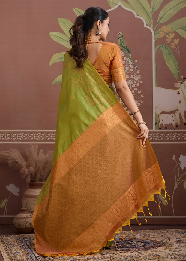 Pista Green Woven Tussar Silk Saree