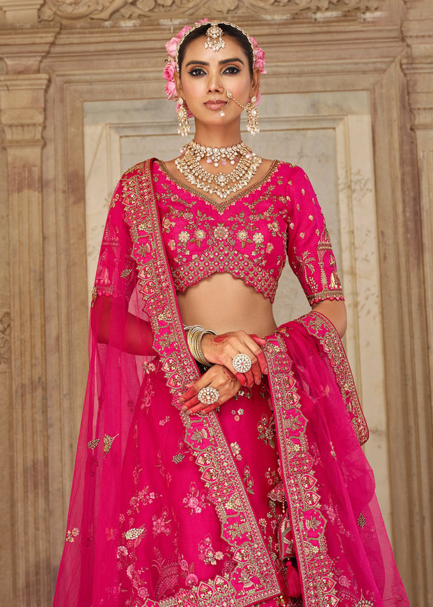 Dark Pink Heavy Embroidered Designer Lehenga