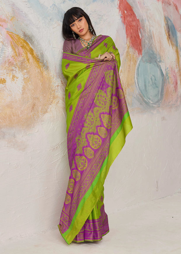 Pista Green Woven Kanjivaram Silk Saree