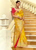 Festive Yellow Woven Banarasi Designer Silk Saree With Contrast Blouse
