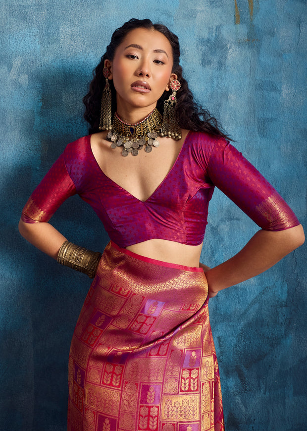 Fuchsia Purple Banarasi Silk Saree