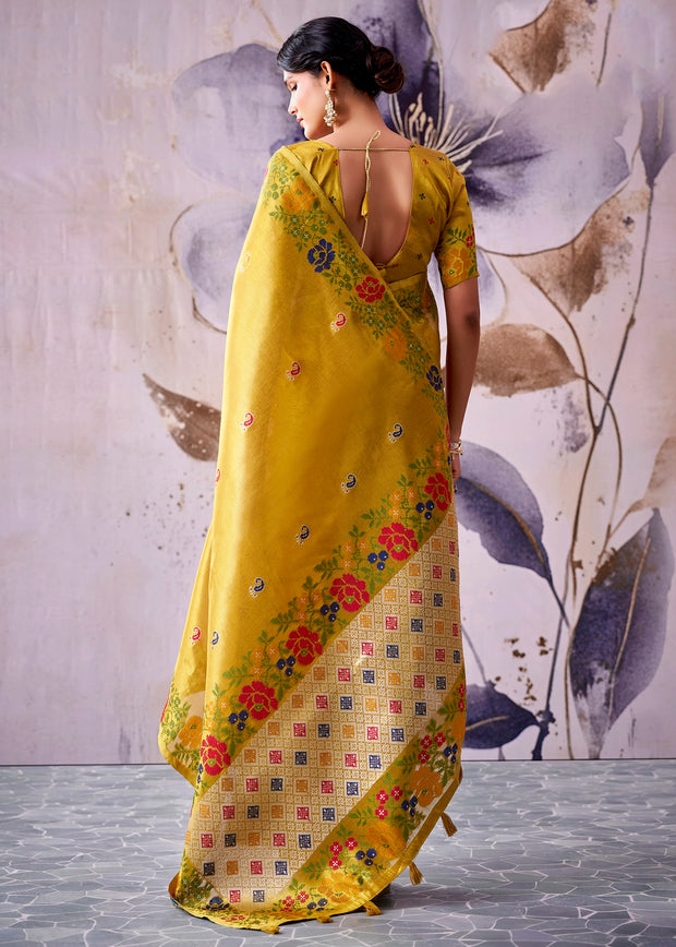 Spectra Yellow Woven Tissue Silk Saree