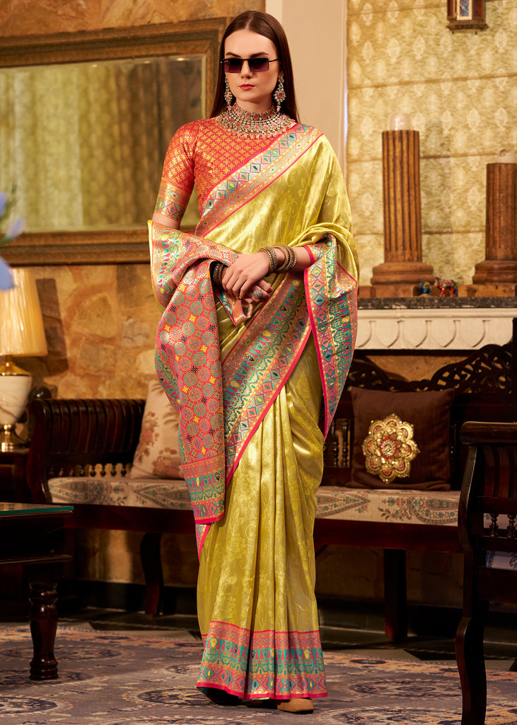 Golden Yellow Woven Tissue Silk Saree
