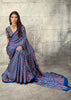 Indigo Blue Printed Satin Silk Saree