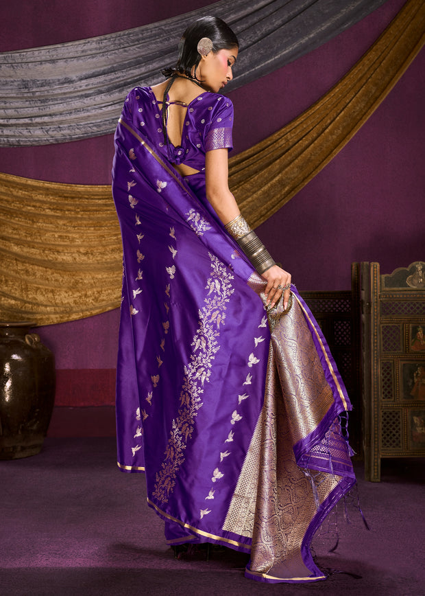 True Purple Banarasi Satin Silk Saree