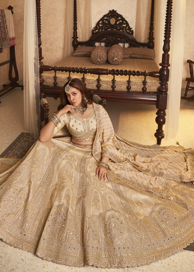 Off White Banarasi Designer Lehenga
