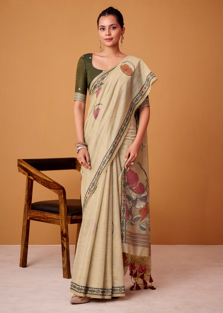 Off White Woven Cotton Saree